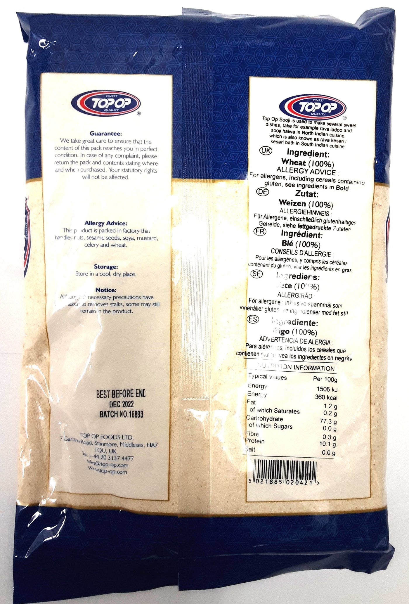 Top Op Semolina Sooji Unroasted 1kg - Image 2