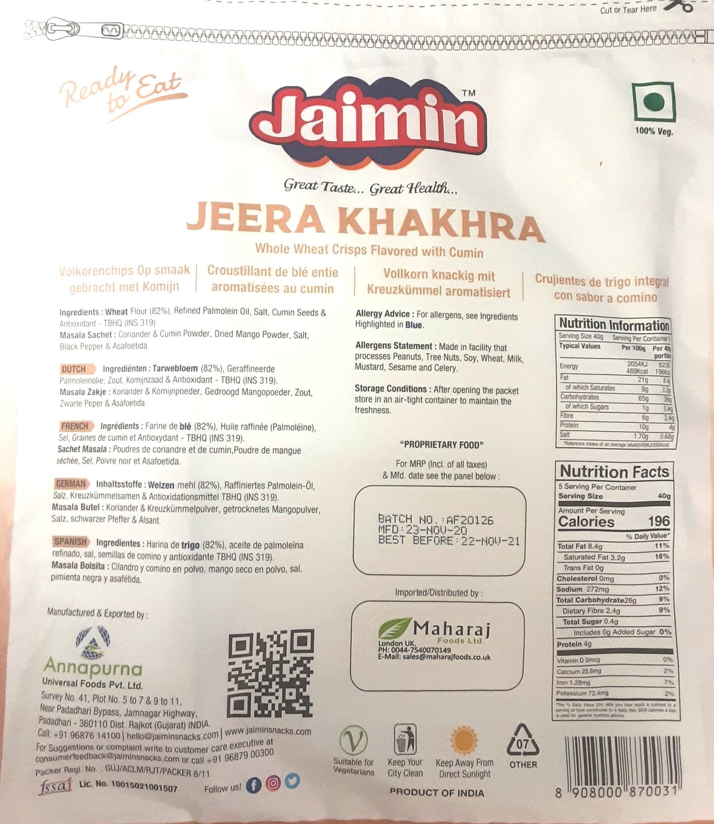 Jaimin Jeera Khakhra 200g - Image 2