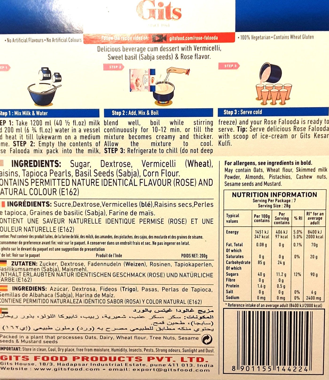 Gits Falooda Mix Rose 200g 7 Servings - Image 2
