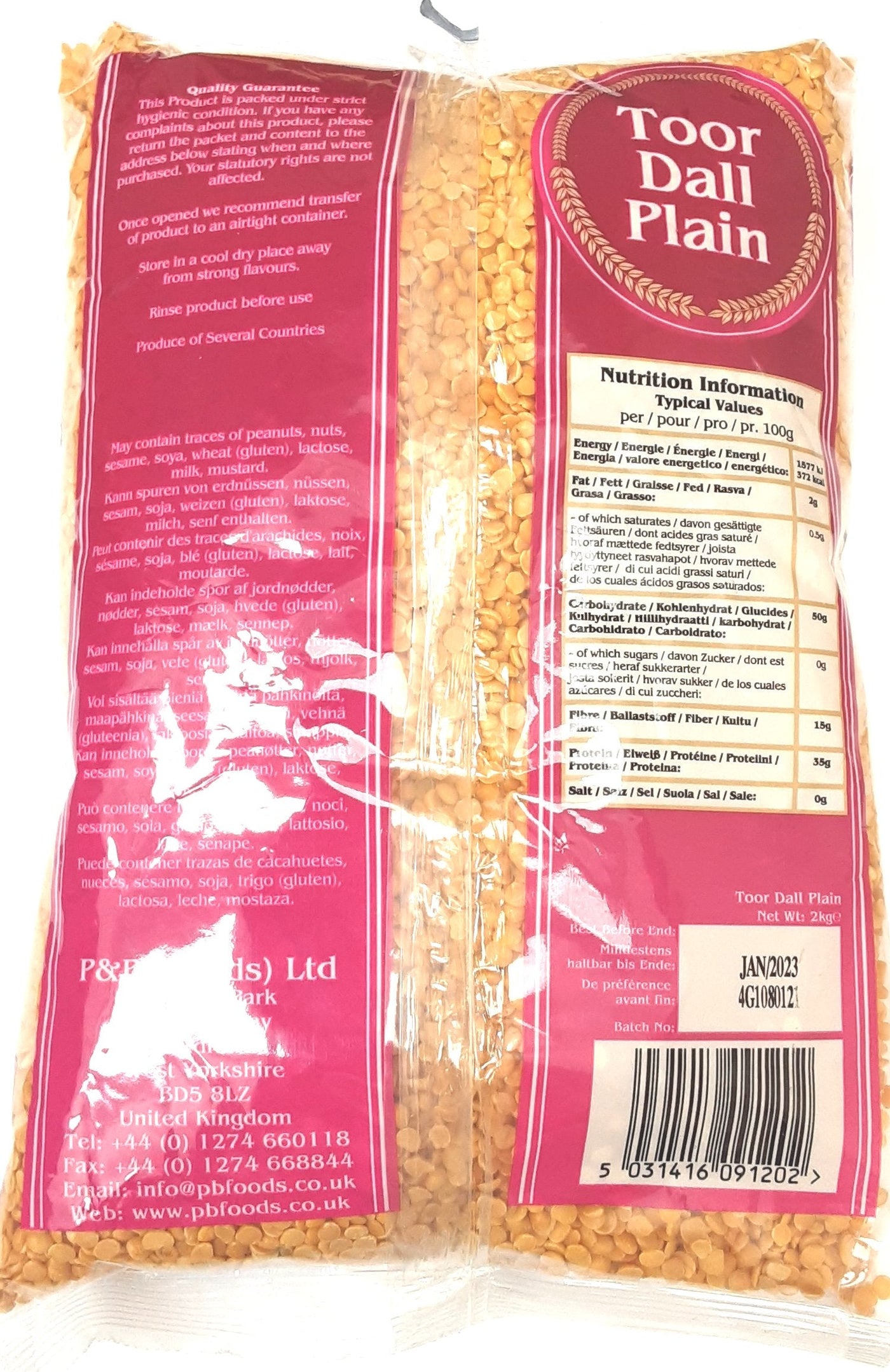 Heera Lentils Toor Dall Plain 2kg - Image 2
