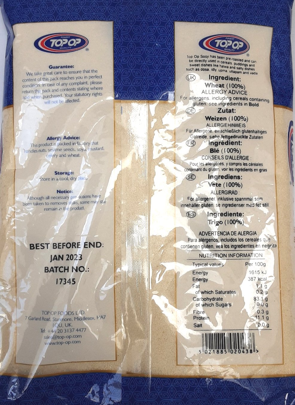 Top Op Semolina Sooji Roasted 1kg - Image 2