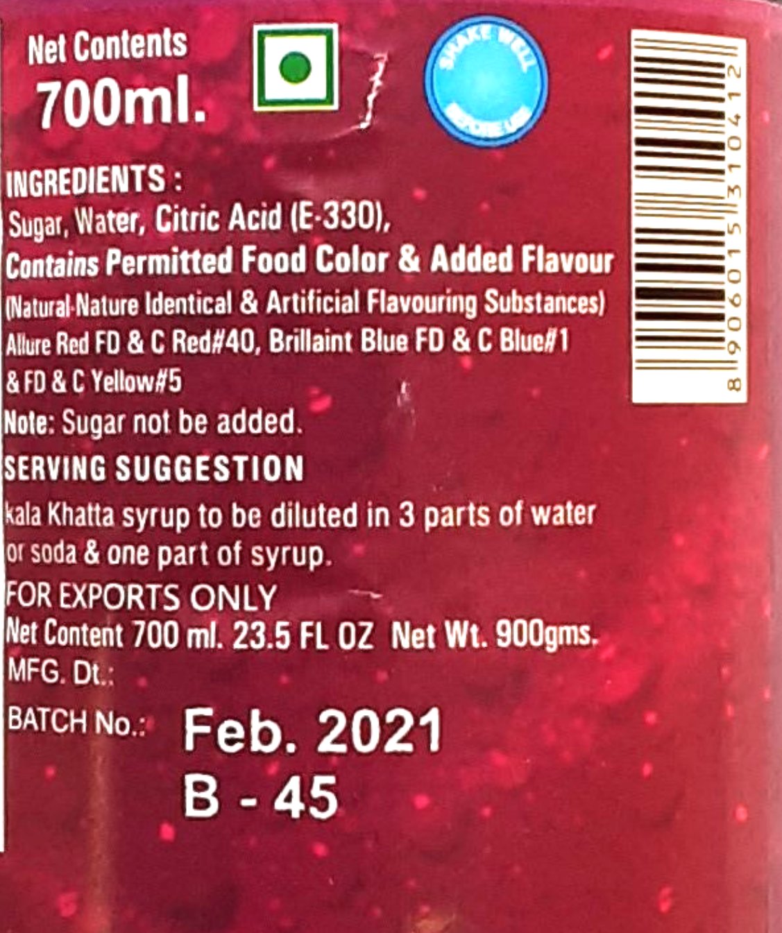 Kalverts Syrup Kala Khatta 700ml - Image 2
