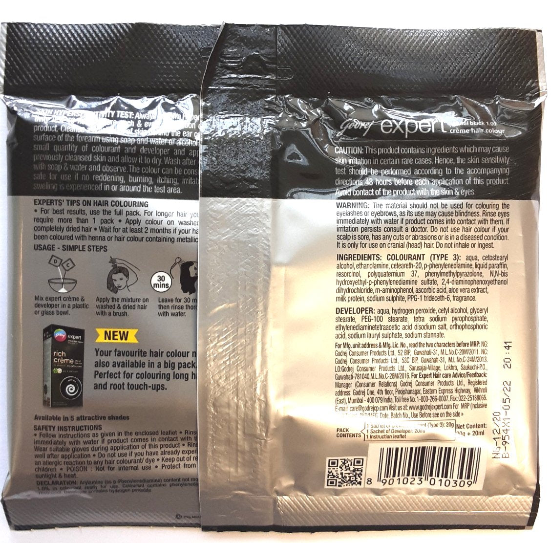 Godrej Expert Hair Colour Natural Black 20g + 20ml - Image 2