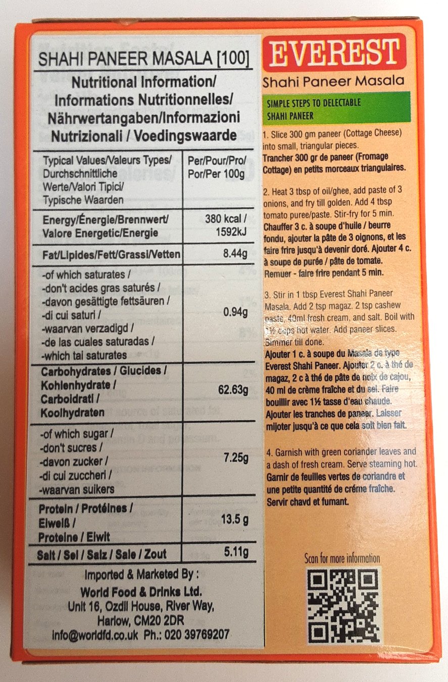 Everest Shahi Paneer Masala 100g - Image 2