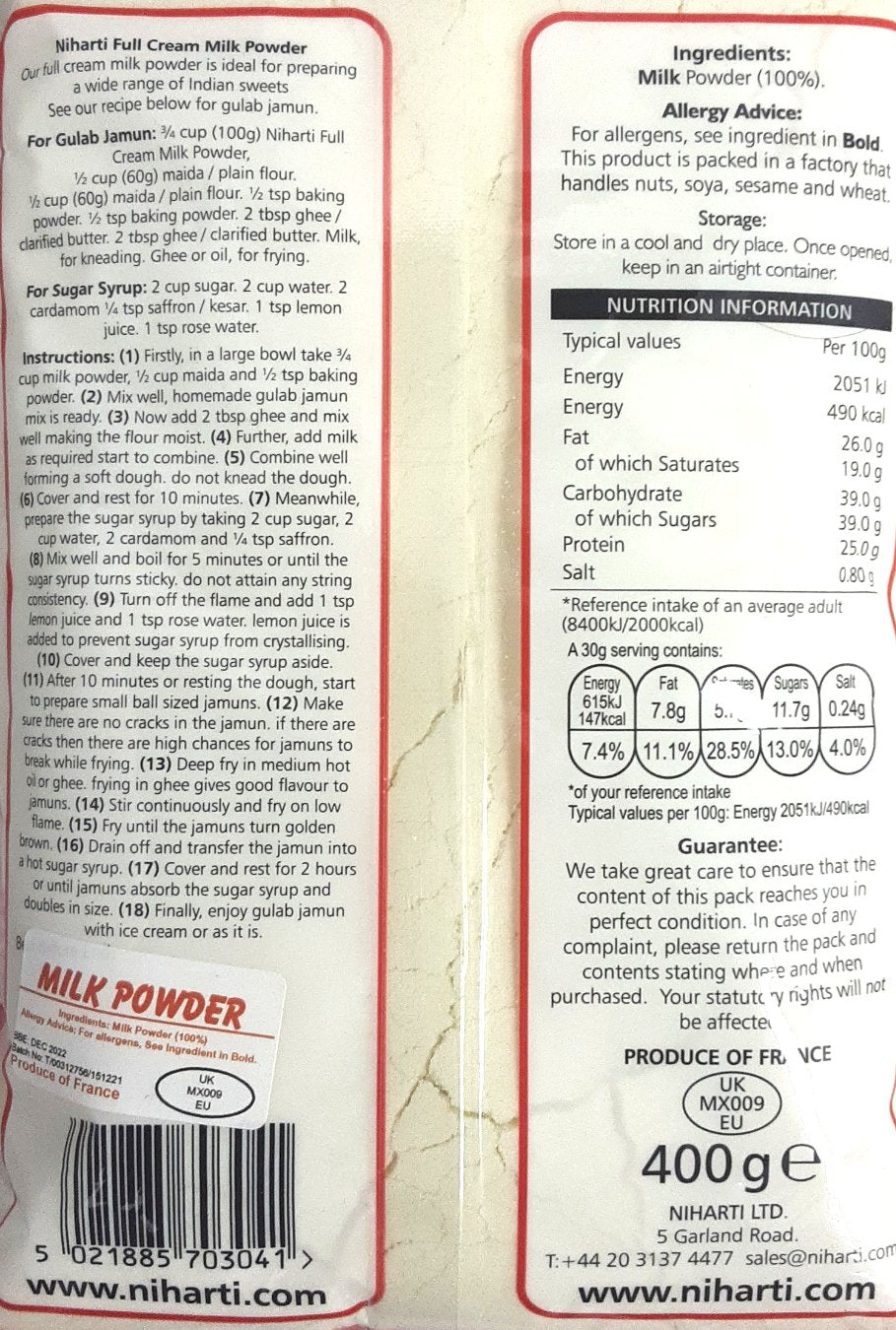 Niharti Full Cream Milk Powder 400g - Image 2