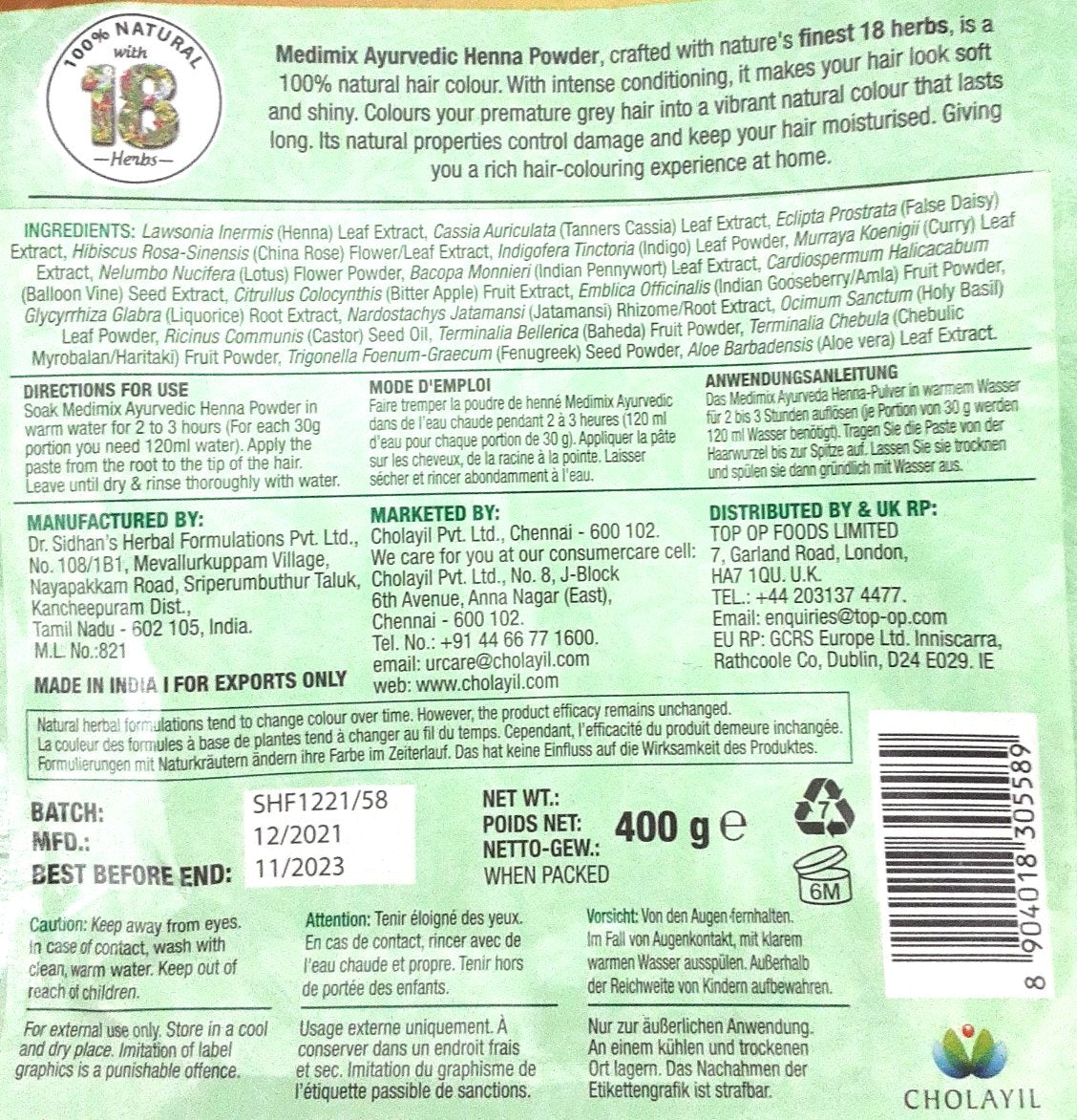 Medimix Ayurvedic Henna Powder 400g - Image 2