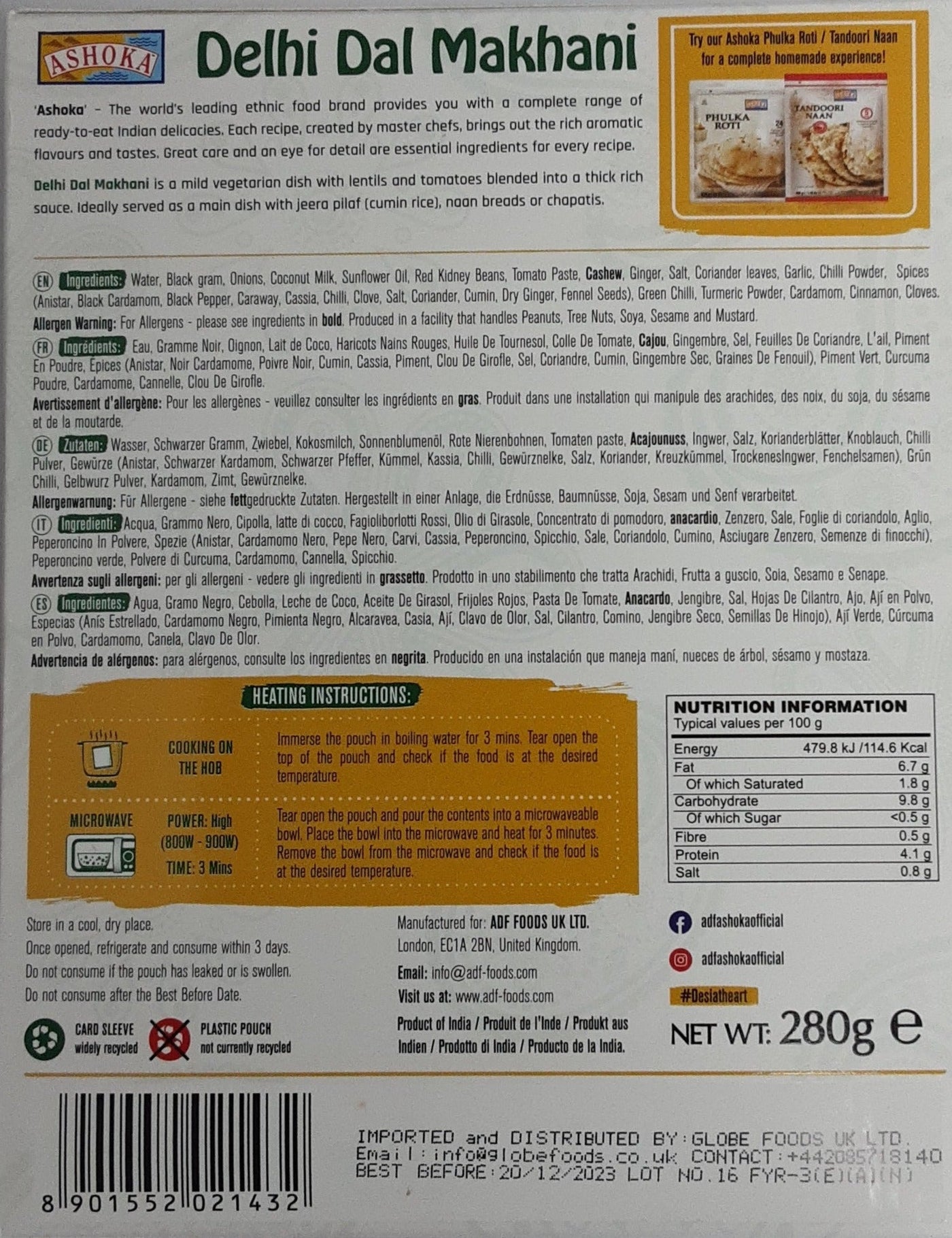 Ashoka Ready Meal Delhi Dal Makhnani 280g - Image 2