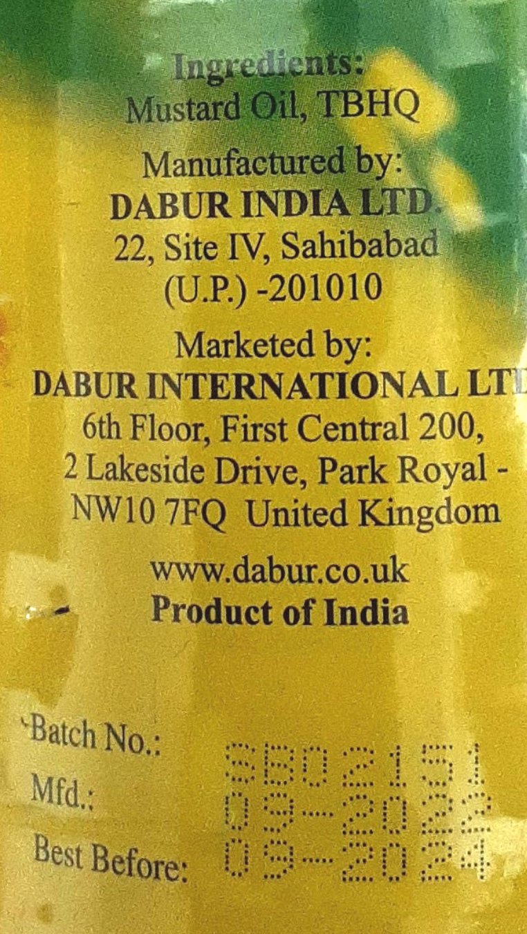 Dabur Oil Mustard 1ltr - Image 2