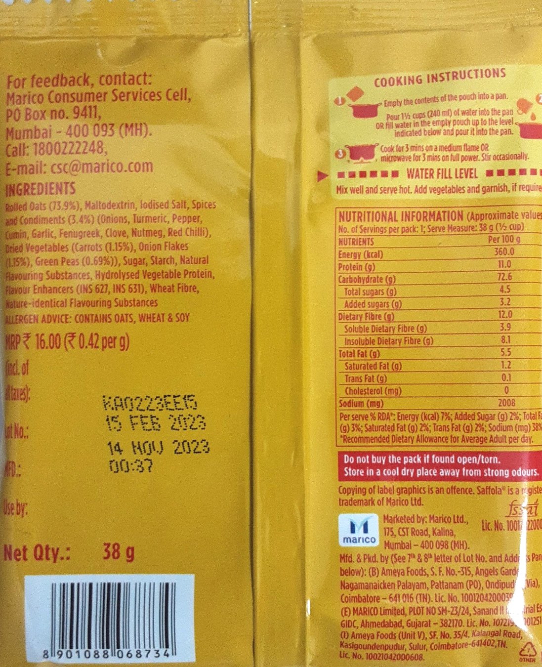 Saffola Masala Oats 38g - Image 2