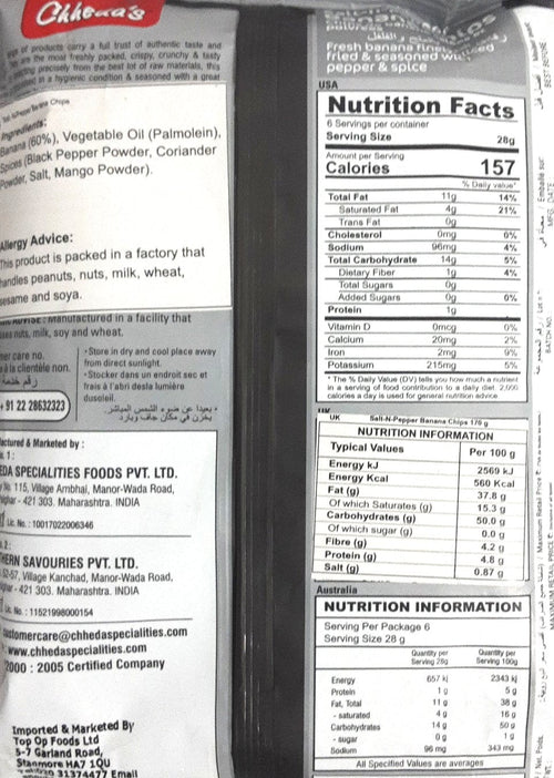 Chhedas Banana Chips Salt & Pepper 170g - Image 2