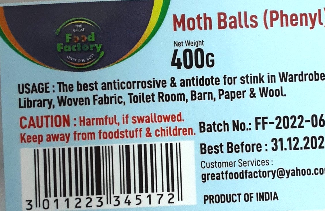 Food Factory Moth Balls Phenyl 400g - Image 2