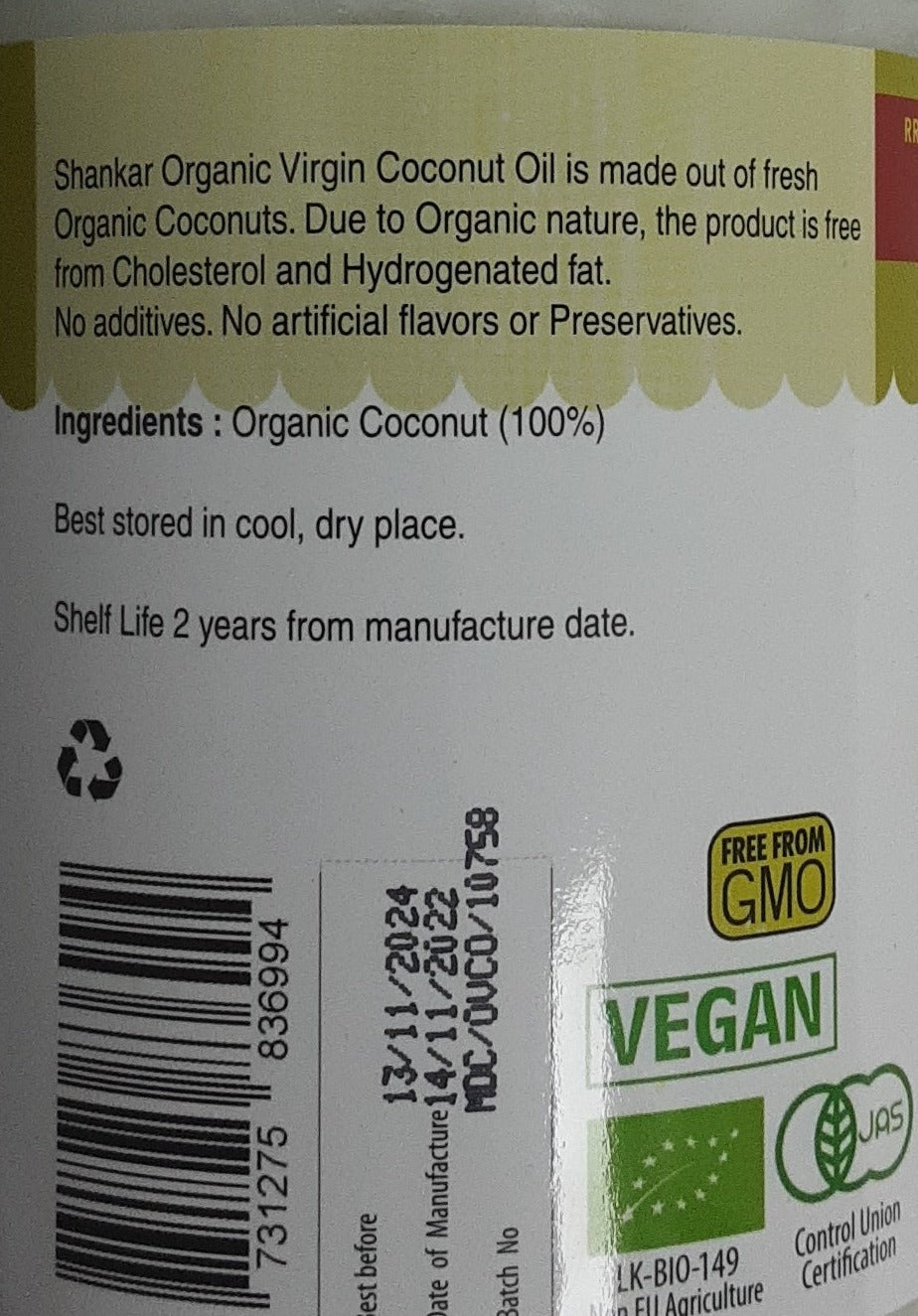 Shankar Organic Virgin Coconut Oil 1L - Image 2