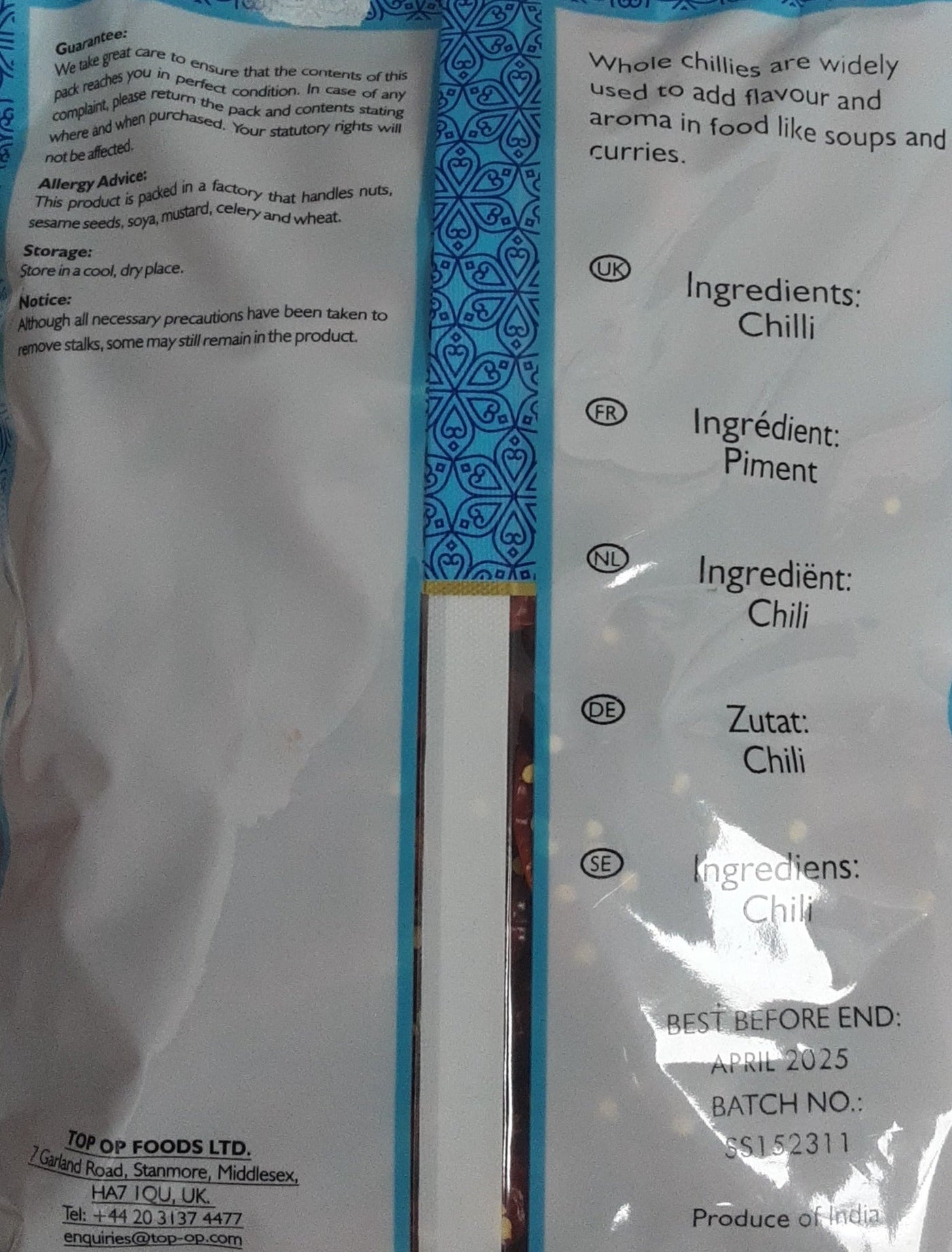 Top Op Chillies Whole Dandicut 250g - Image 2