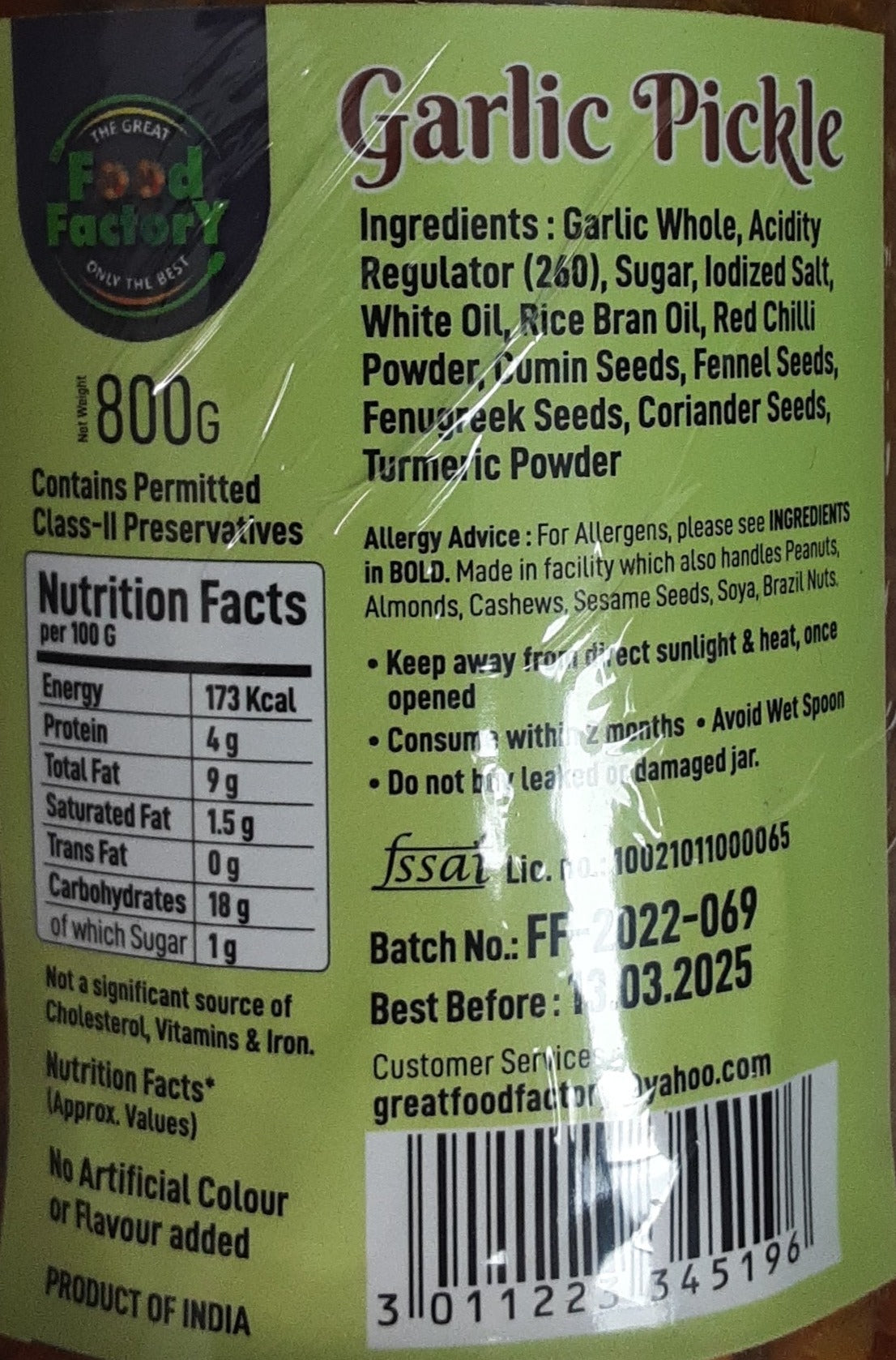 Food Factory Pickle Garlic 800g - Image 2