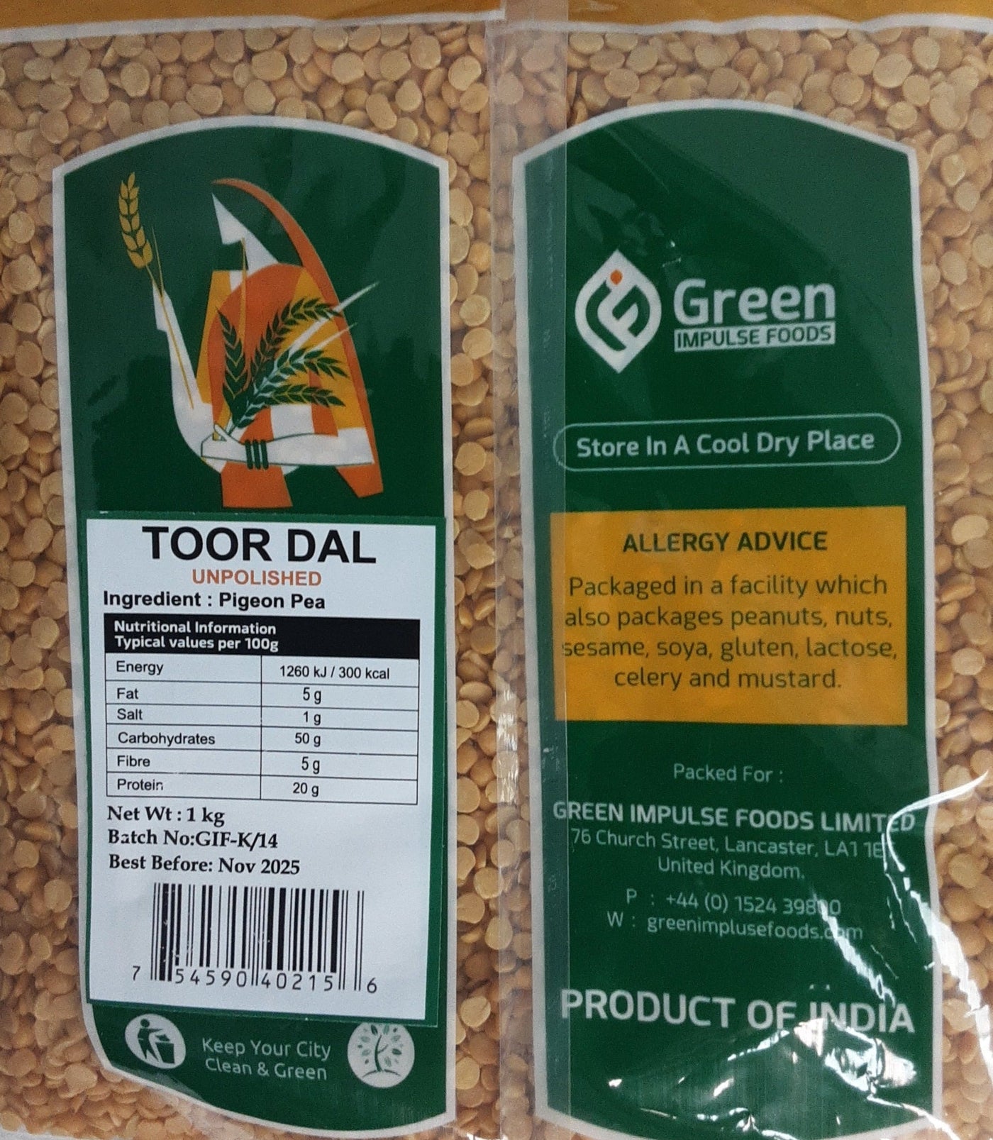 Green Impulse Foods Lentils Toor Dall Unpolished Desi 1Kg - Image 2