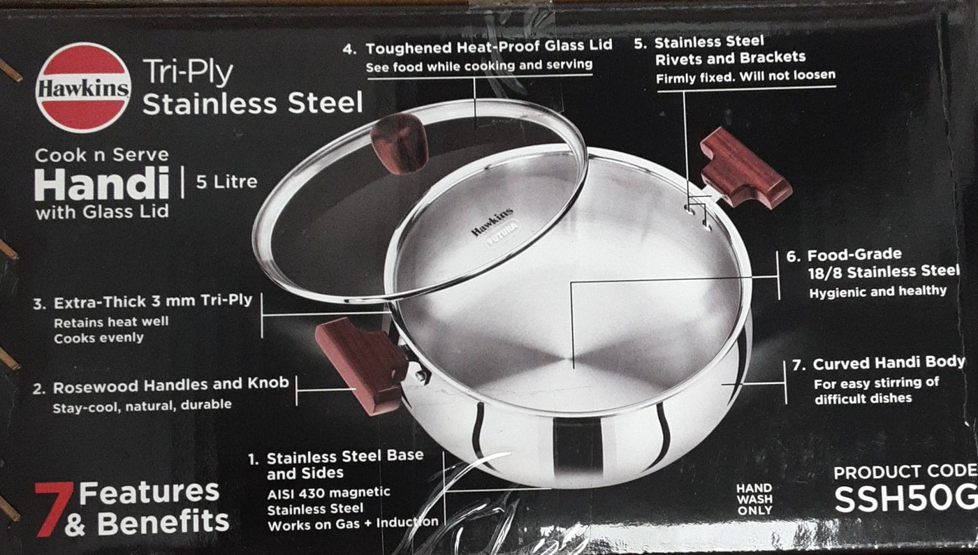 Hawkins Stainless Steel Handi 5Litre - Image 2
