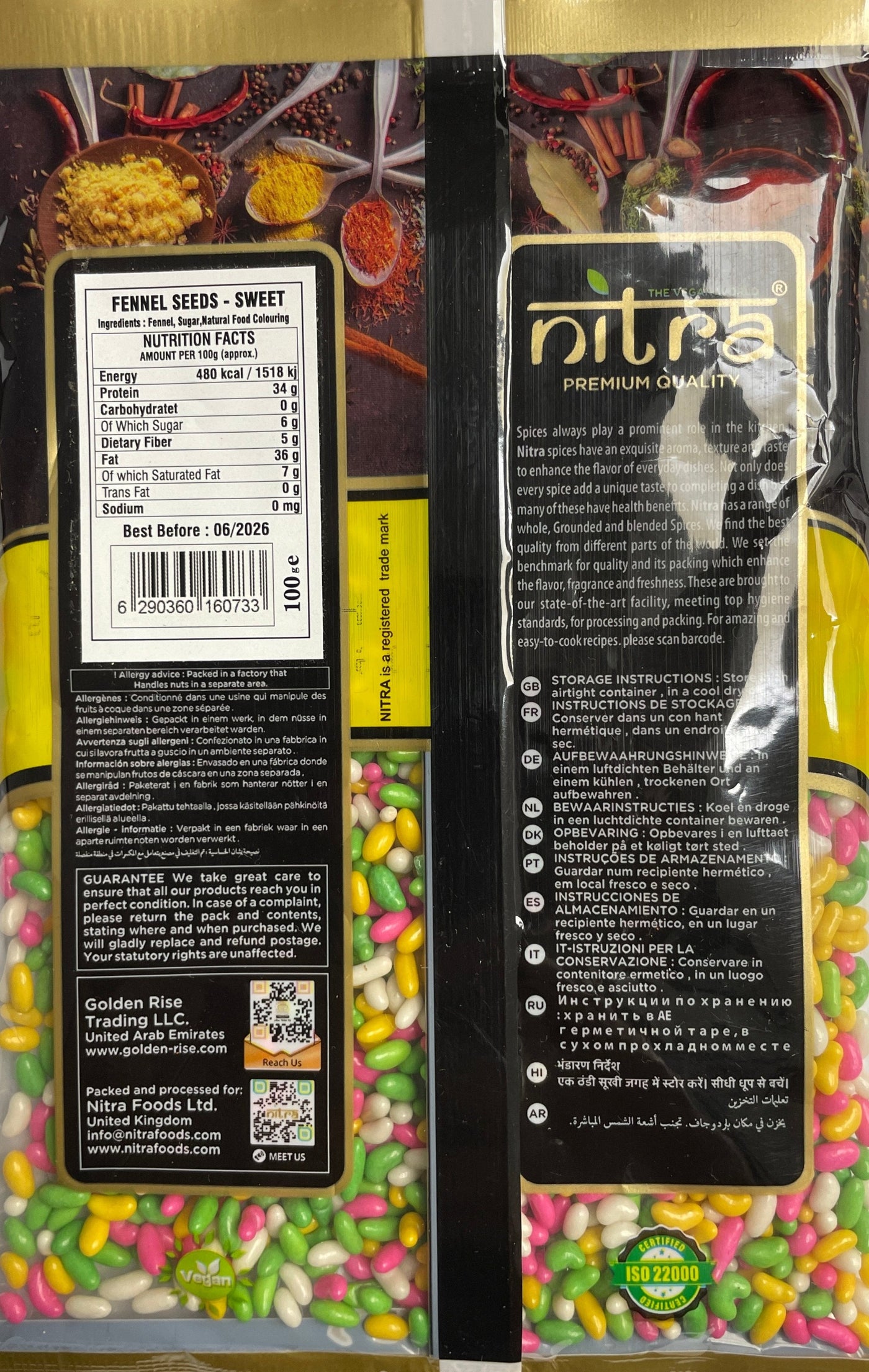 Nitra Sugar Coated Fennel Seeds 100g - Image 2