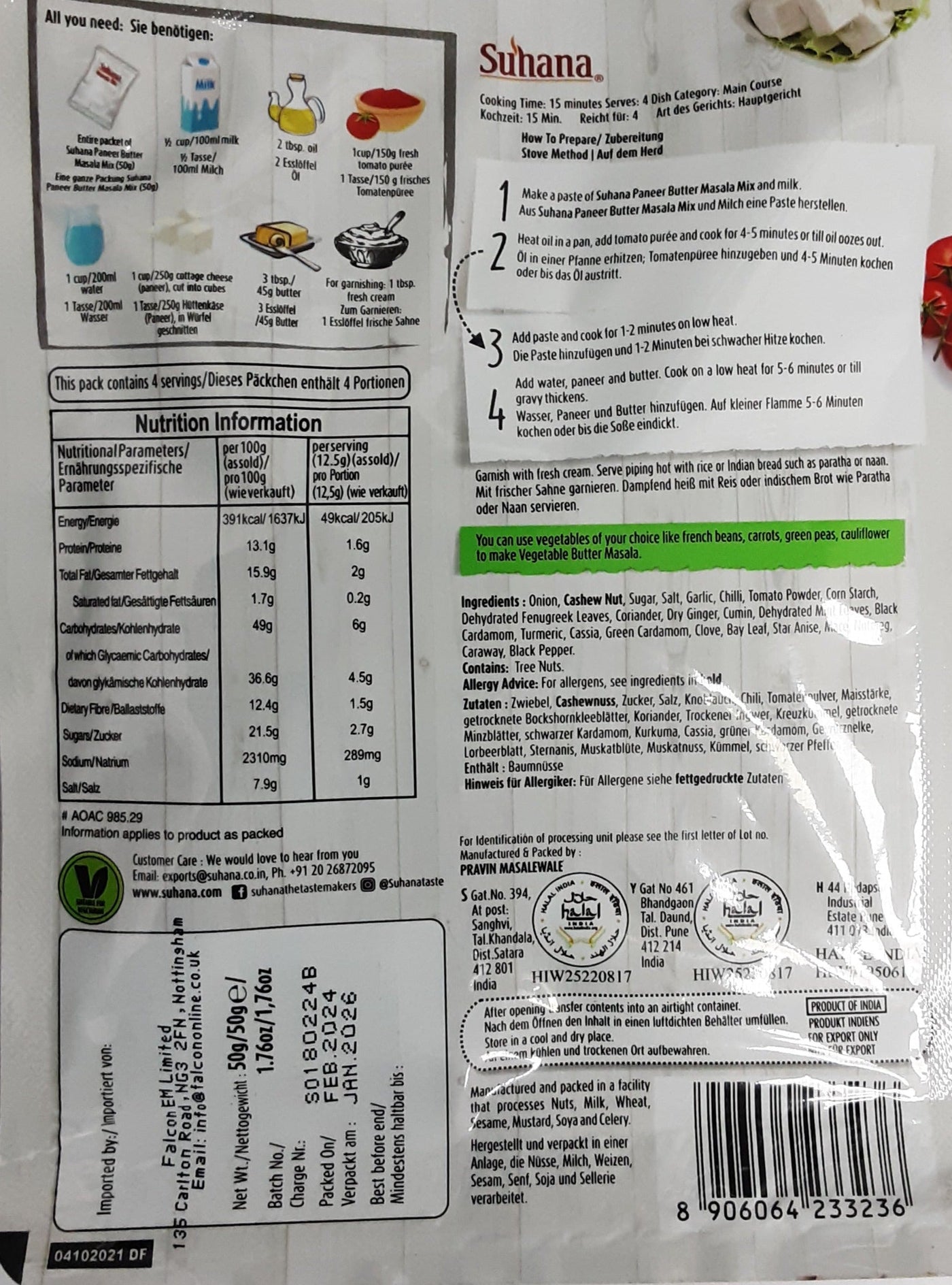 Suhana Masala Spice Mix Paneer Butter 50g - Image 2