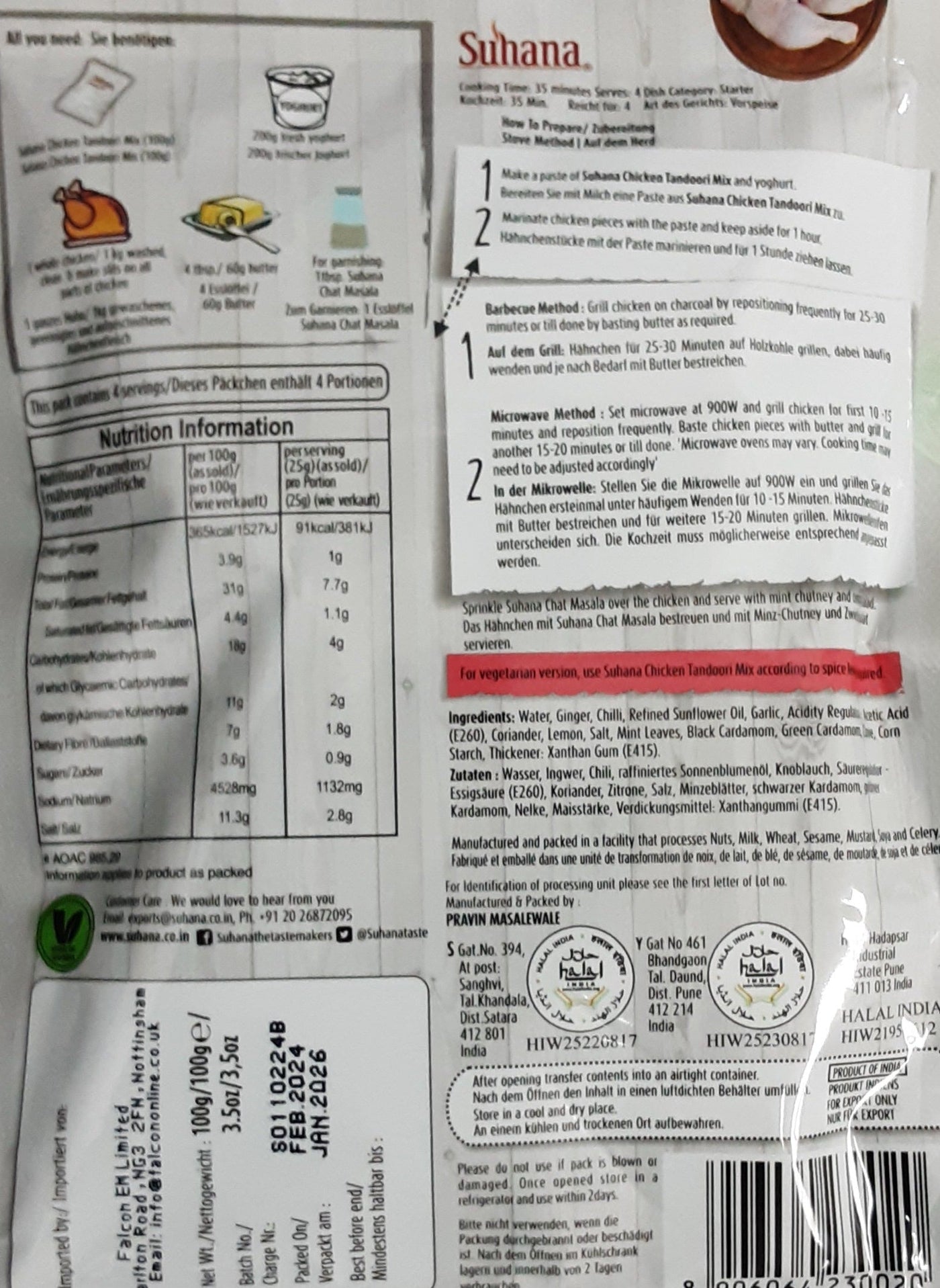 Suhana Instant Masala Spice Mix Chicken Tandoori 100g - Image 2