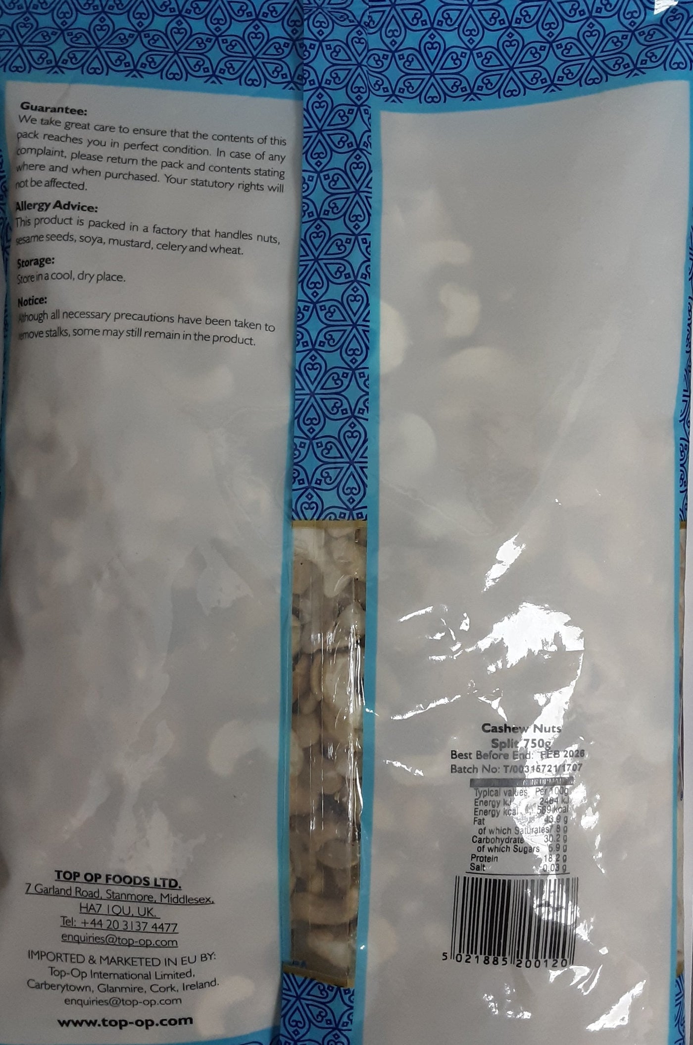Top Op Cashew Nuts Split 750g - Image 2