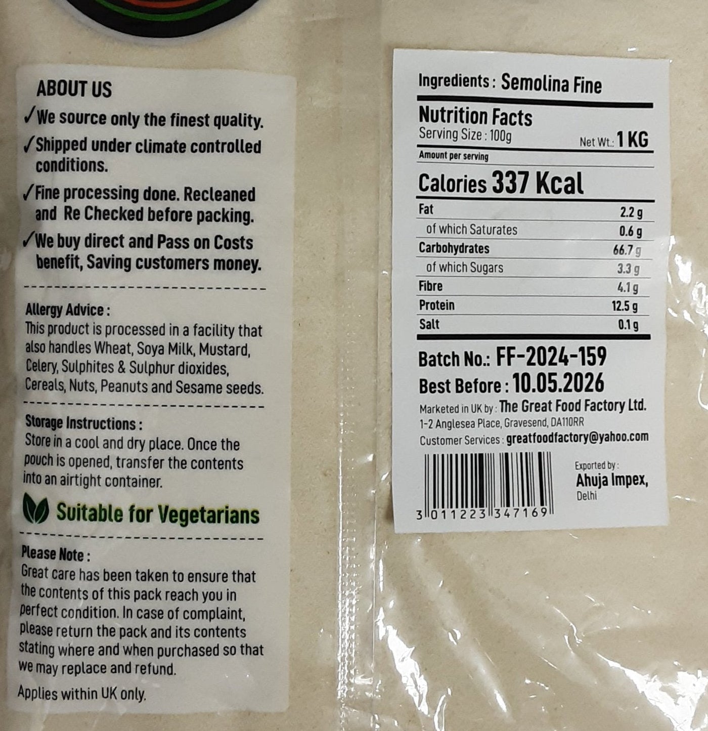 Food Factory Semolina Fine 1Kg - Image 2