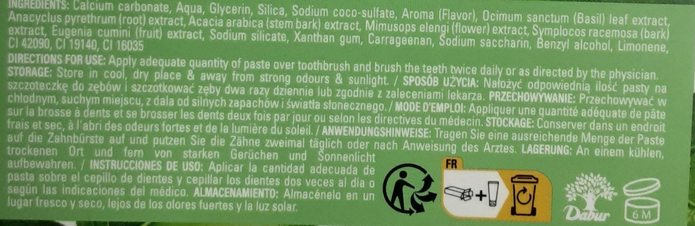 Dabur Toothpaste Fresh Breath Basil 100ml - Image 2
