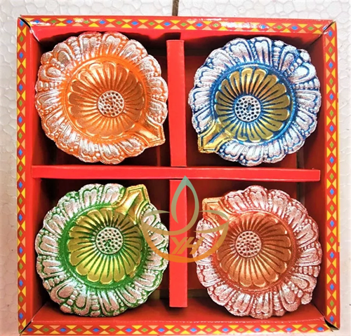 Clay Diya Tray 4 Pcs