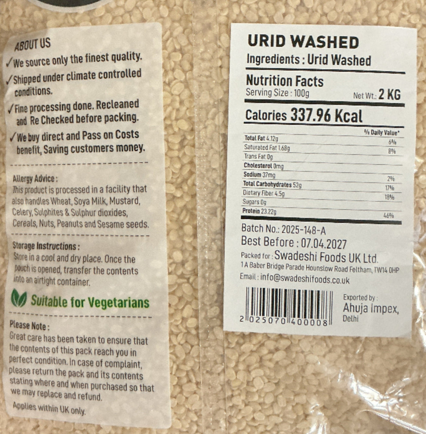 Food Factory Urad Washed 2Kg - Image 2