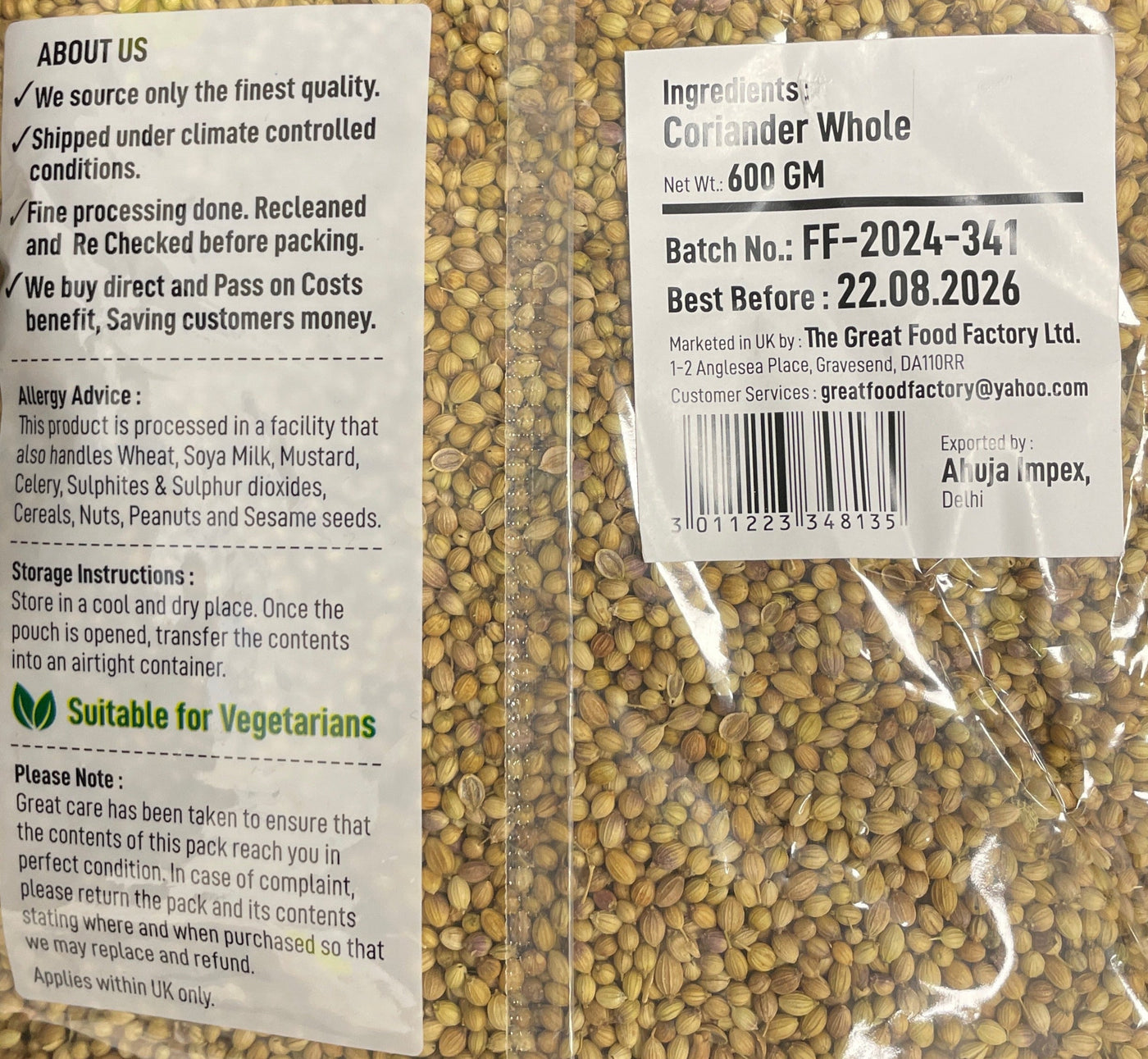 Food Factory Coriander Whole 600g - Image 2