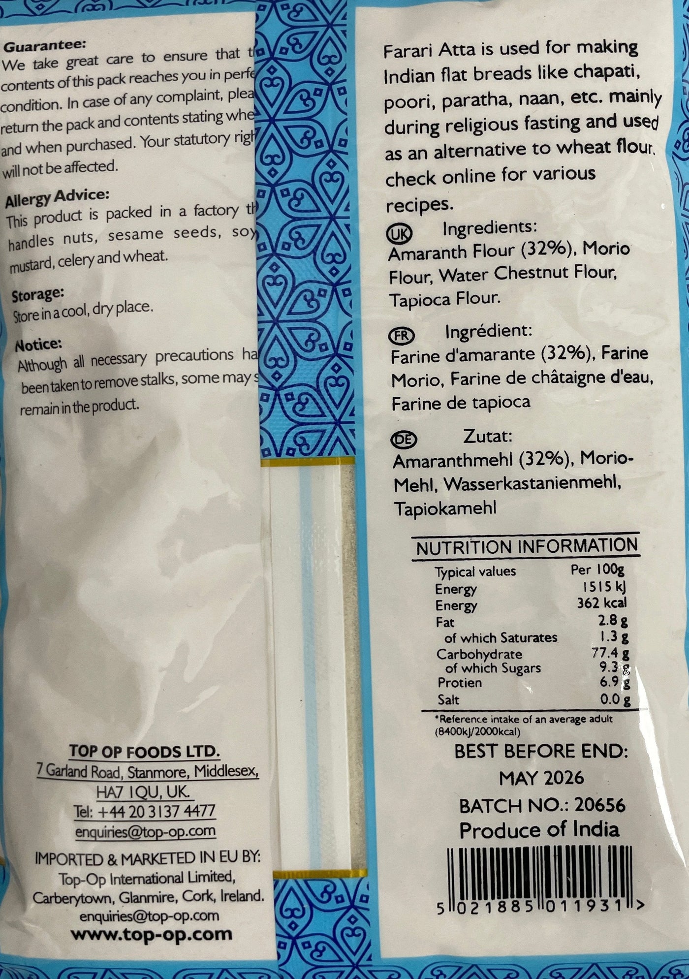 Top Op Flour Farari Atta 400g - Image 2