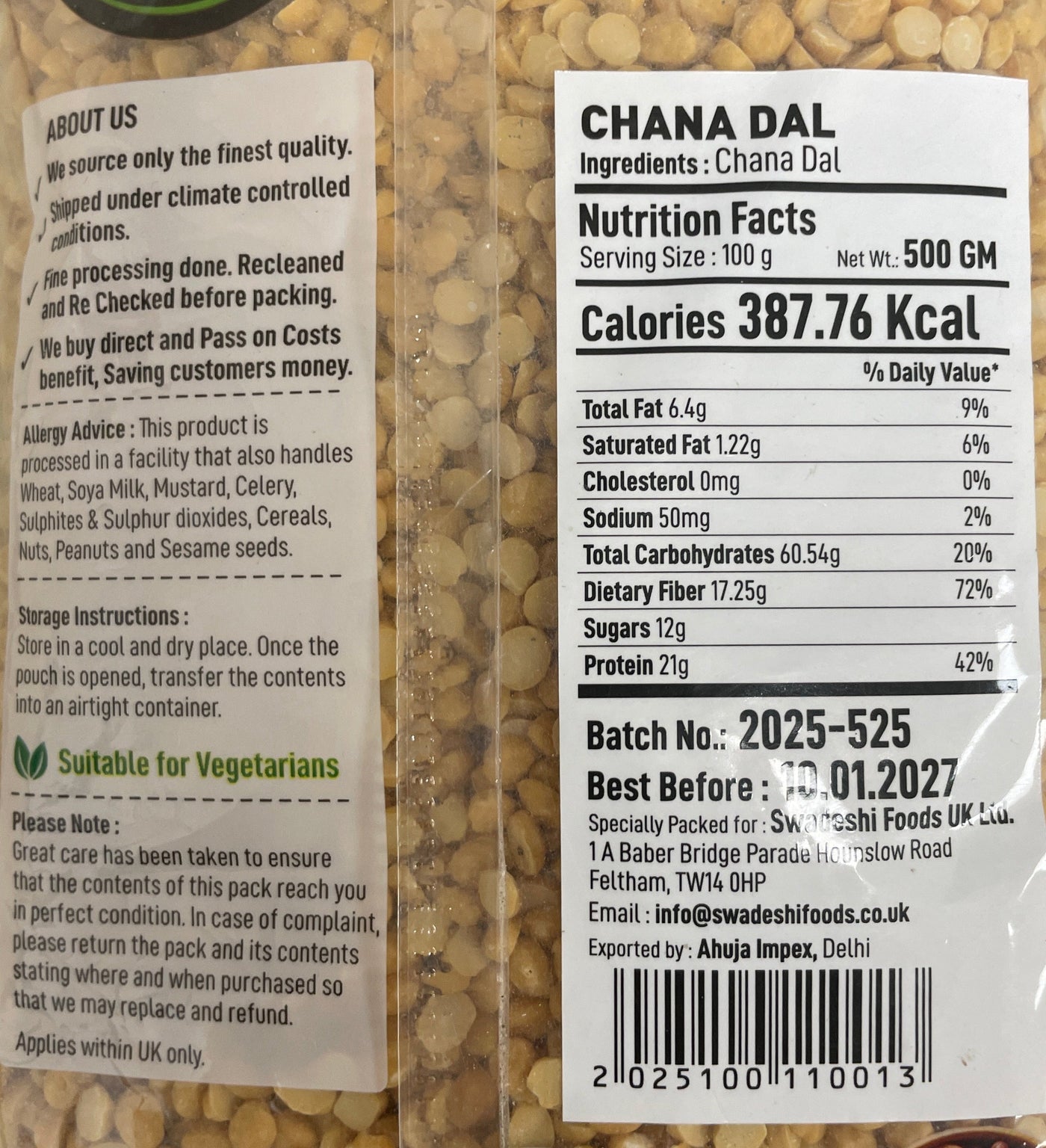 Food Factory Lentils Chana Dall 500g - Image 2