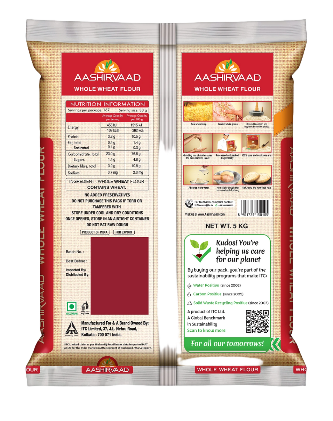 Aashirvaad Flour Whole Wheat Atta 5kg BBE May 2026 - Image 2