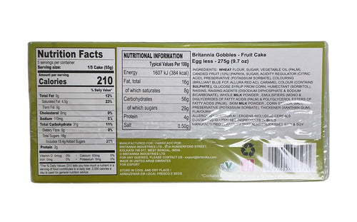 Britannia Fruit Cake Gobbles Eggless 275g PM - Image 2