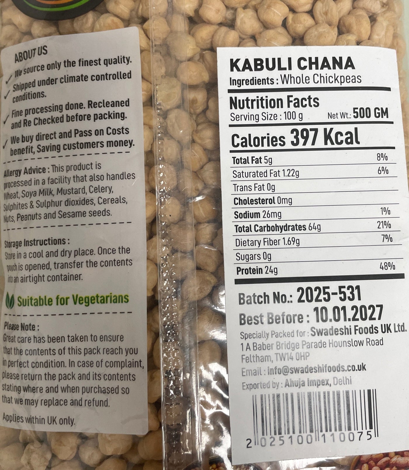 Food Factory Chick Peas Kabuli Chana 500g - Image 2