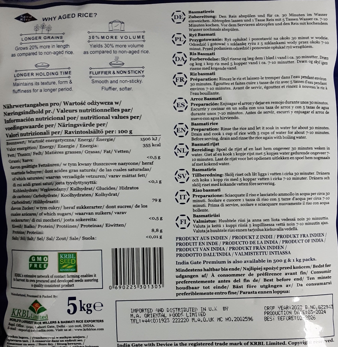India Gate Rice Basmati Extra Long Premium 5Kg - Image 2
