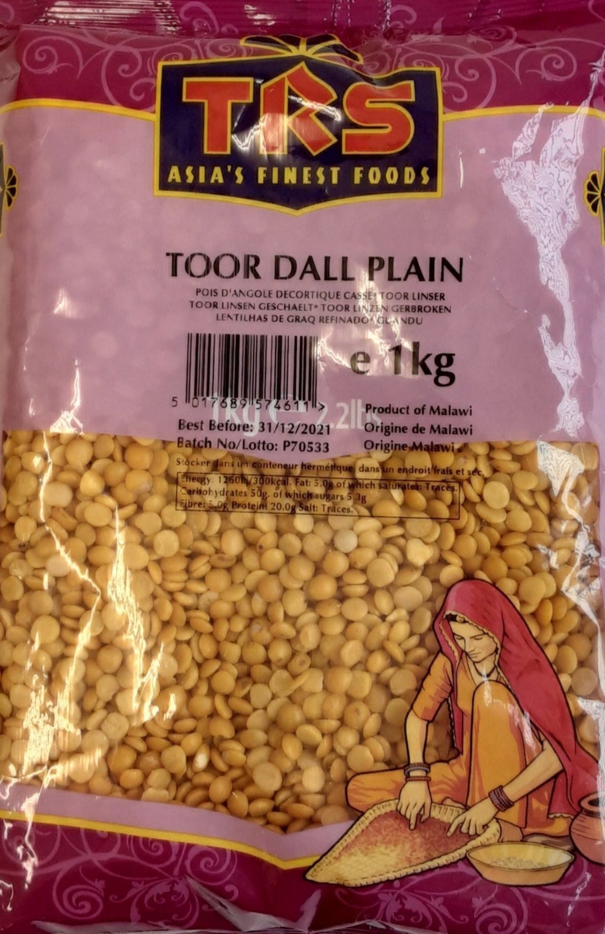 TRS Lentils Toor Dall Plain 1kg