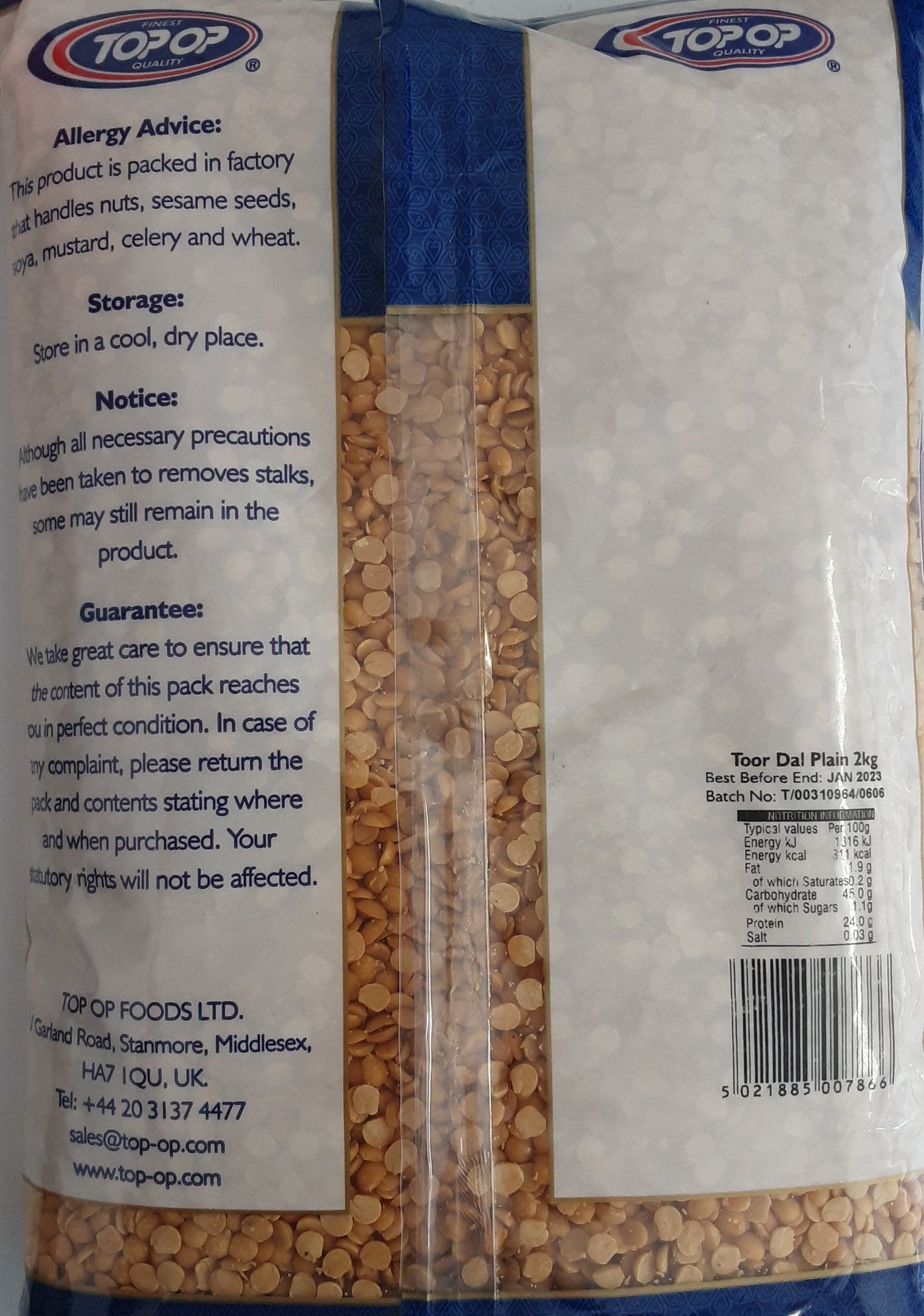 Top Op Lentils Toor Dall Plain 2kg - Image 2