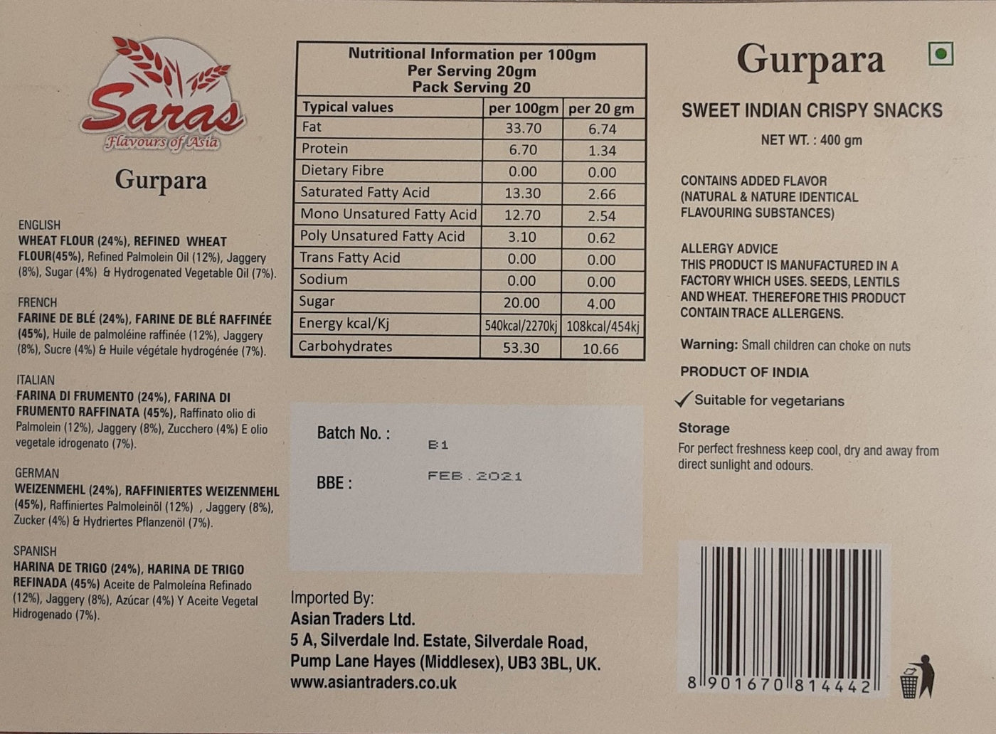 Saras Gurpara 400g - Image 2