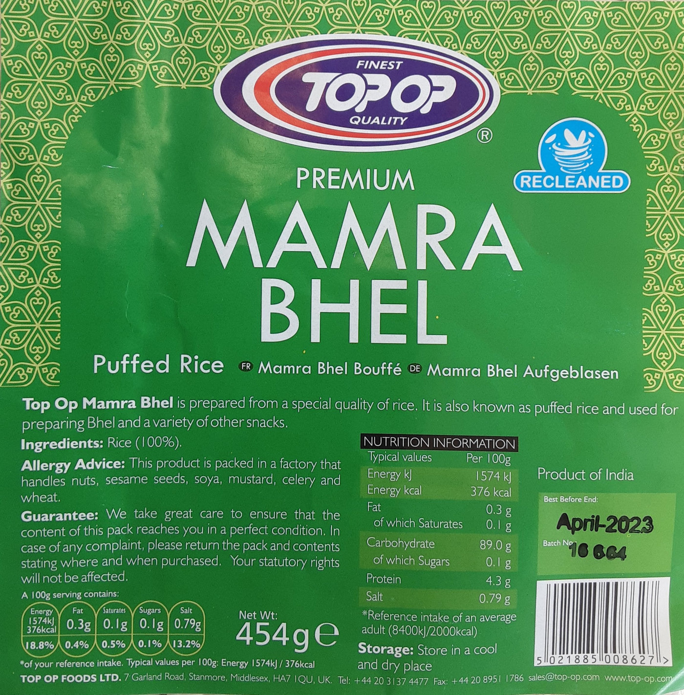 Top Op Premium Mamra Bhel Puffed Rice 454g - Image 2