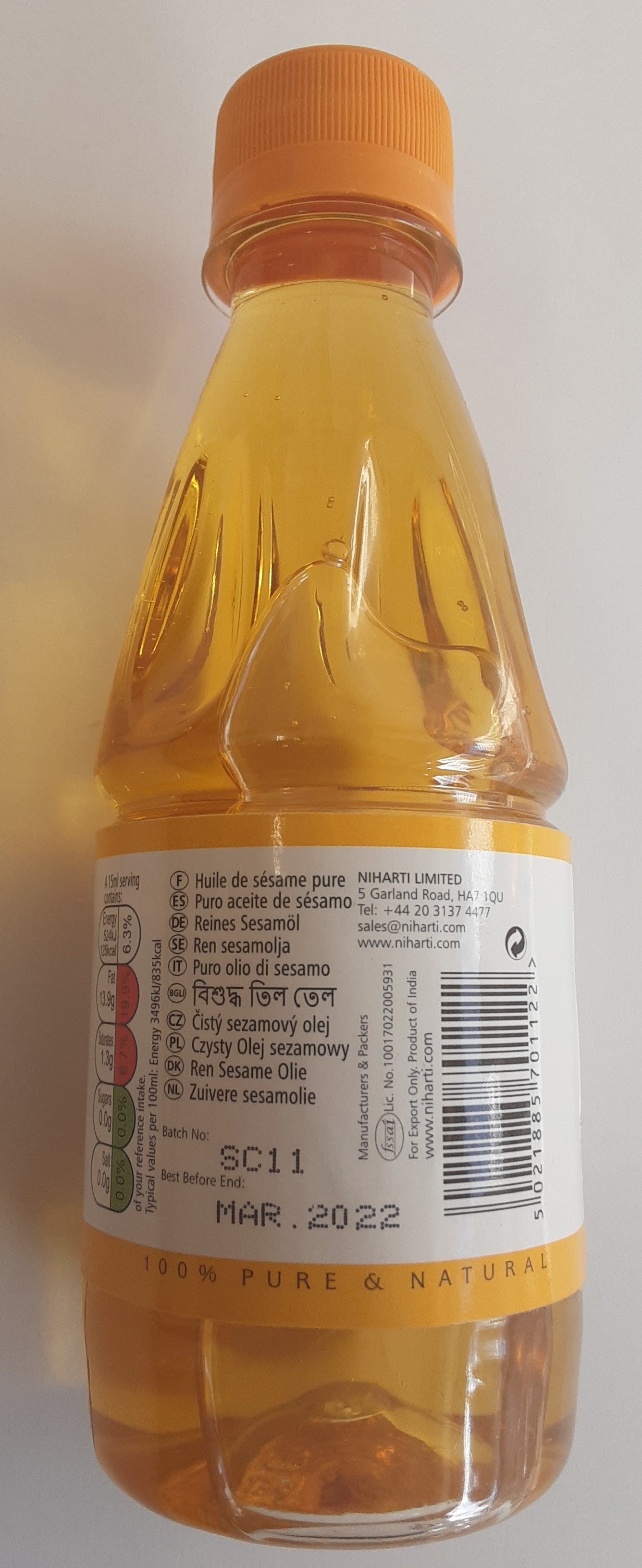Niharti Oil Sesame Pure 250ml PM - Image 2